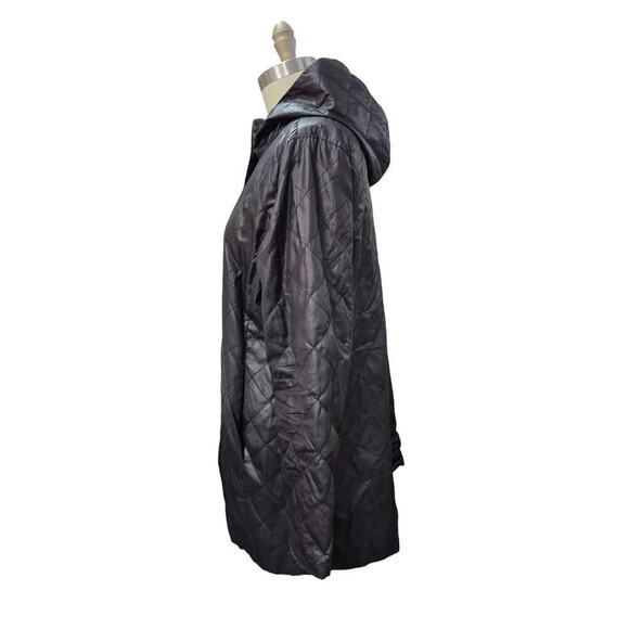 Eileen Fisher Quilted Puffer Coat Polyester/Rayon Black  Lightweight Hooded Sz L - Picture 3 of 7